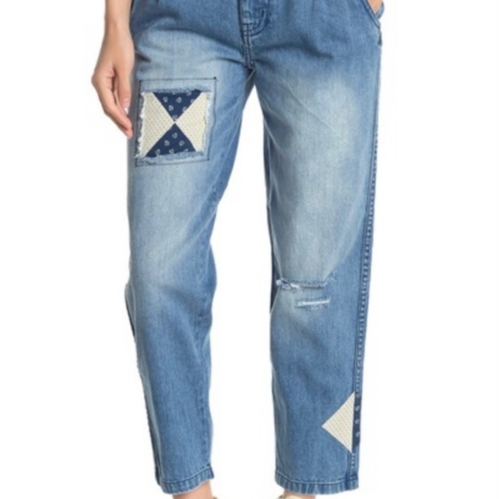 NWT Free People Down to Earth Patched Jeans - Picture 2 of 3